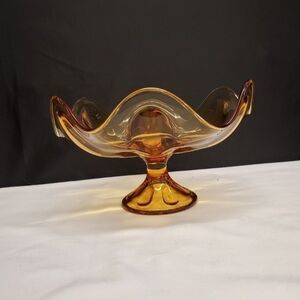 Vintage Mid Century Viking Six Petal Amber Compote
